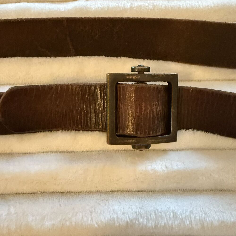 Vintage Old Nave Leather Belt Nubuck Brown 44” X 1.5 “ slide-through Lock